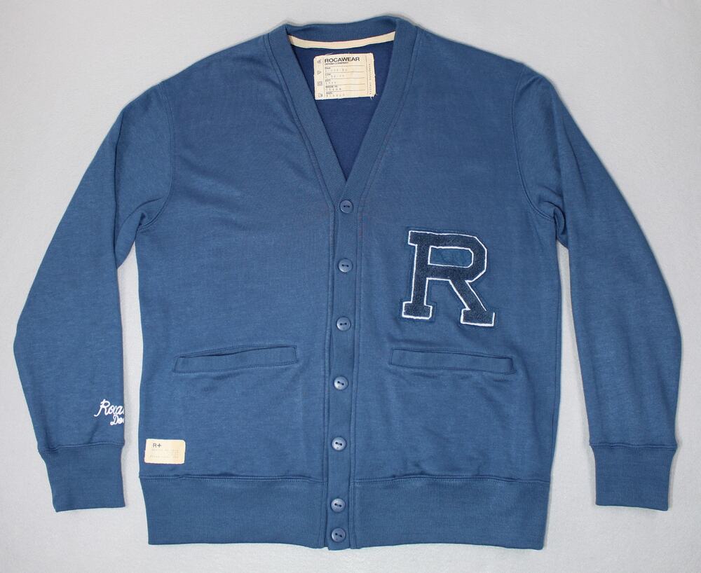 Rocawear Blue Letter Cardigan Sweater Mens Extra Large